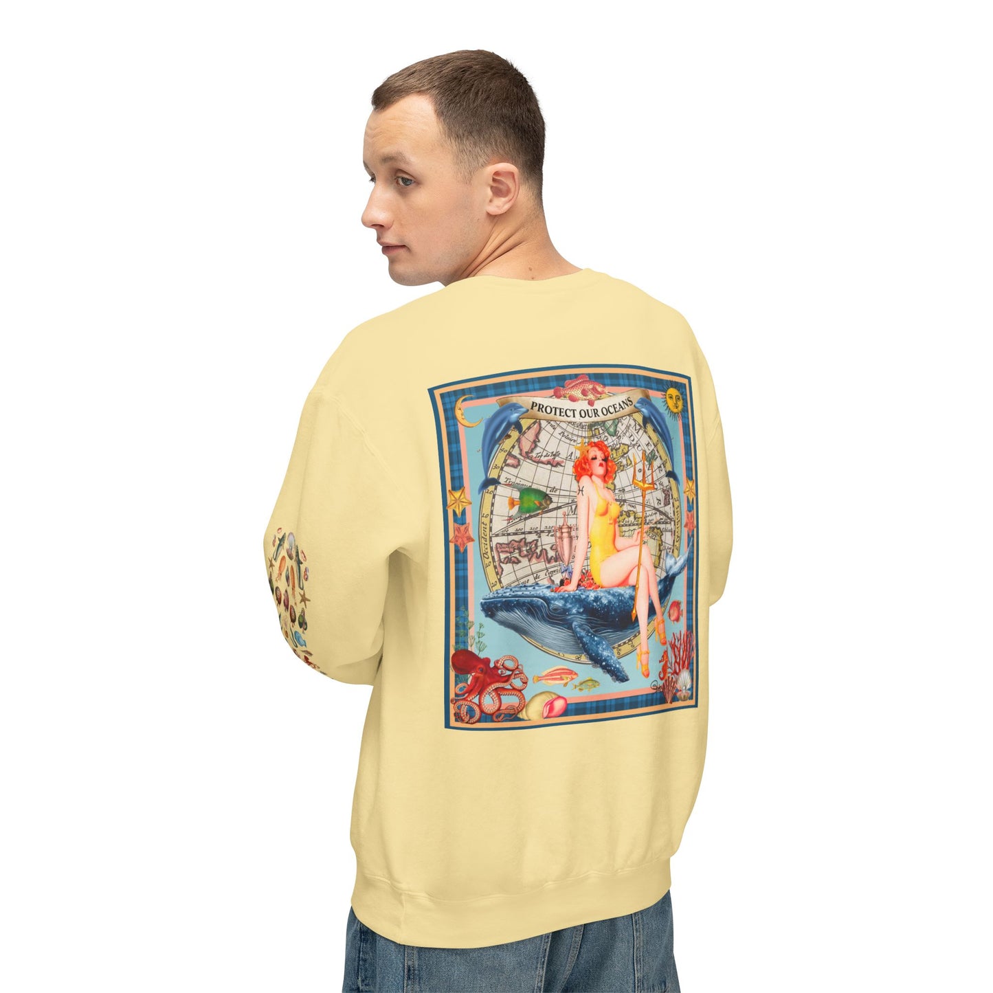Environment Friendly Crewneck Sweatshirt - Protect Our Oceans Design