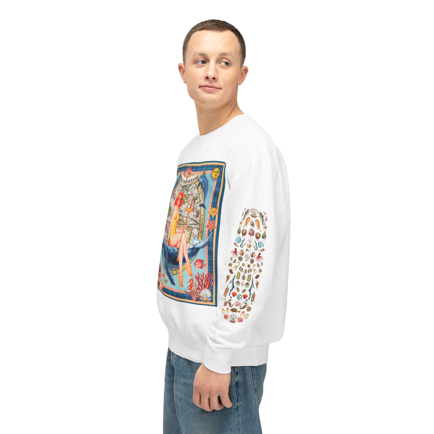 Environment Friendly Crewneck Sweatshirt - Protect Our Oceans Design