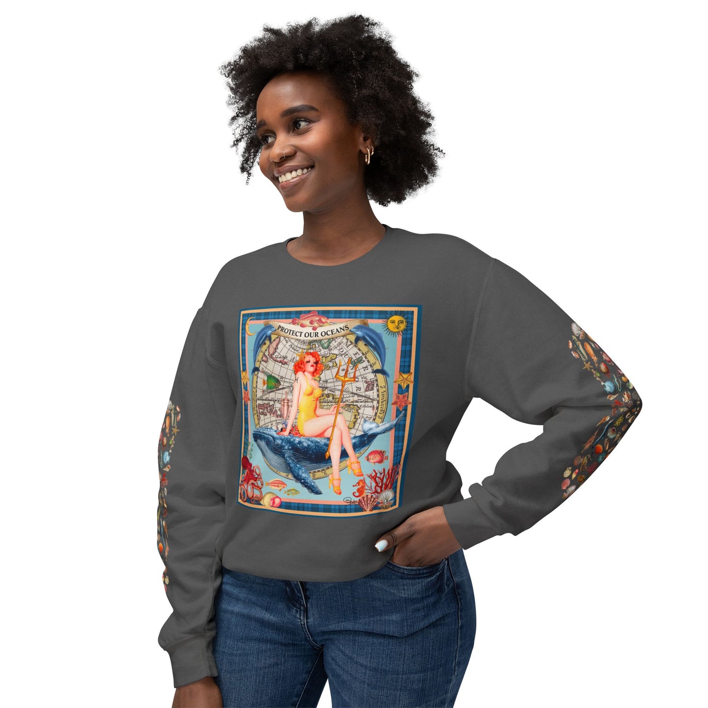 Environment Friendly Crewneck Sweatshirt - Protect Our Oceans Design