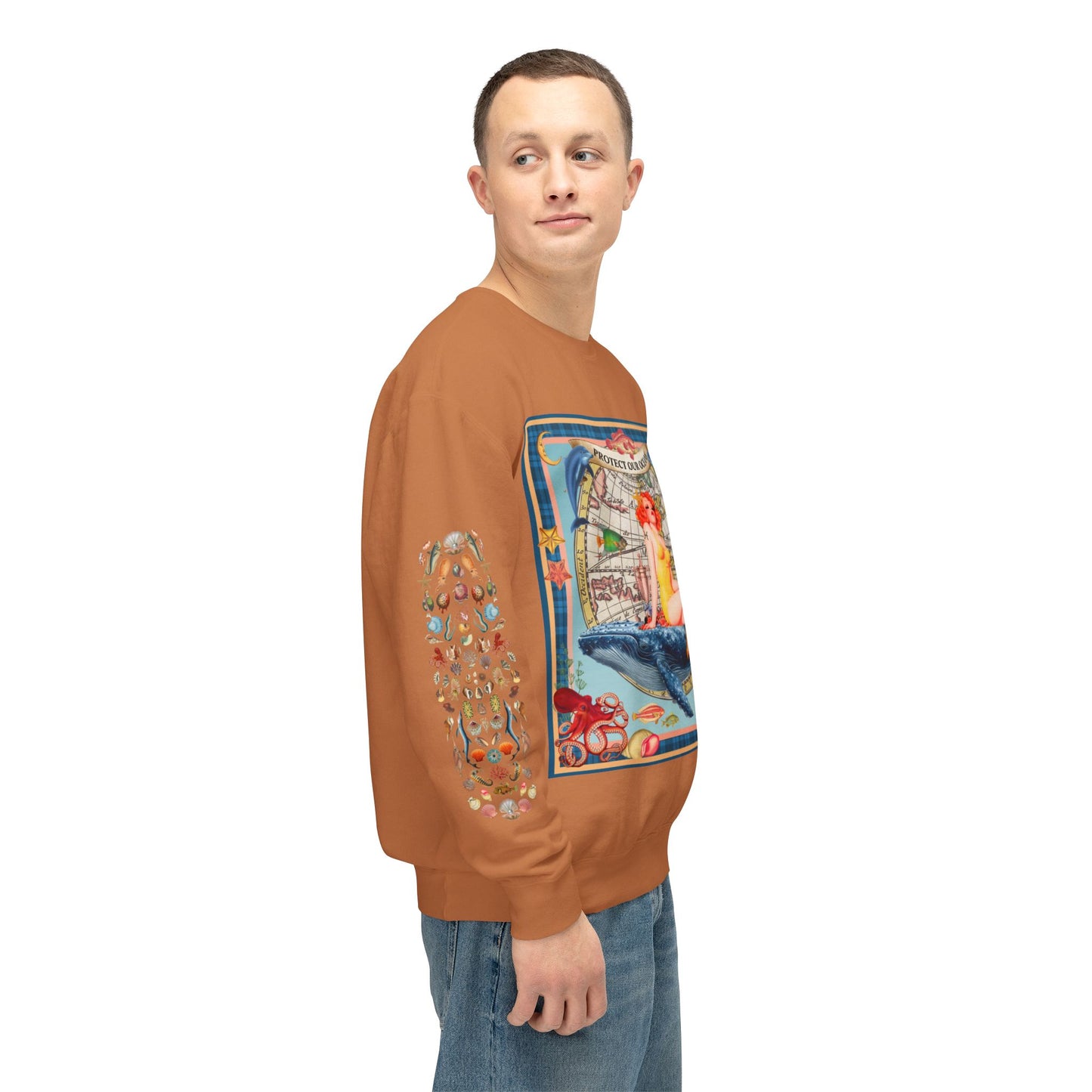Environment Friendly Crewneck Sweatshirt - Protect Our Oceans Design