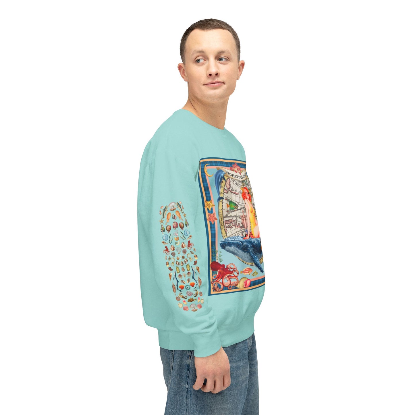 Environment Friendly Crewneck Sweatshirt - Protect Our Oceans Design