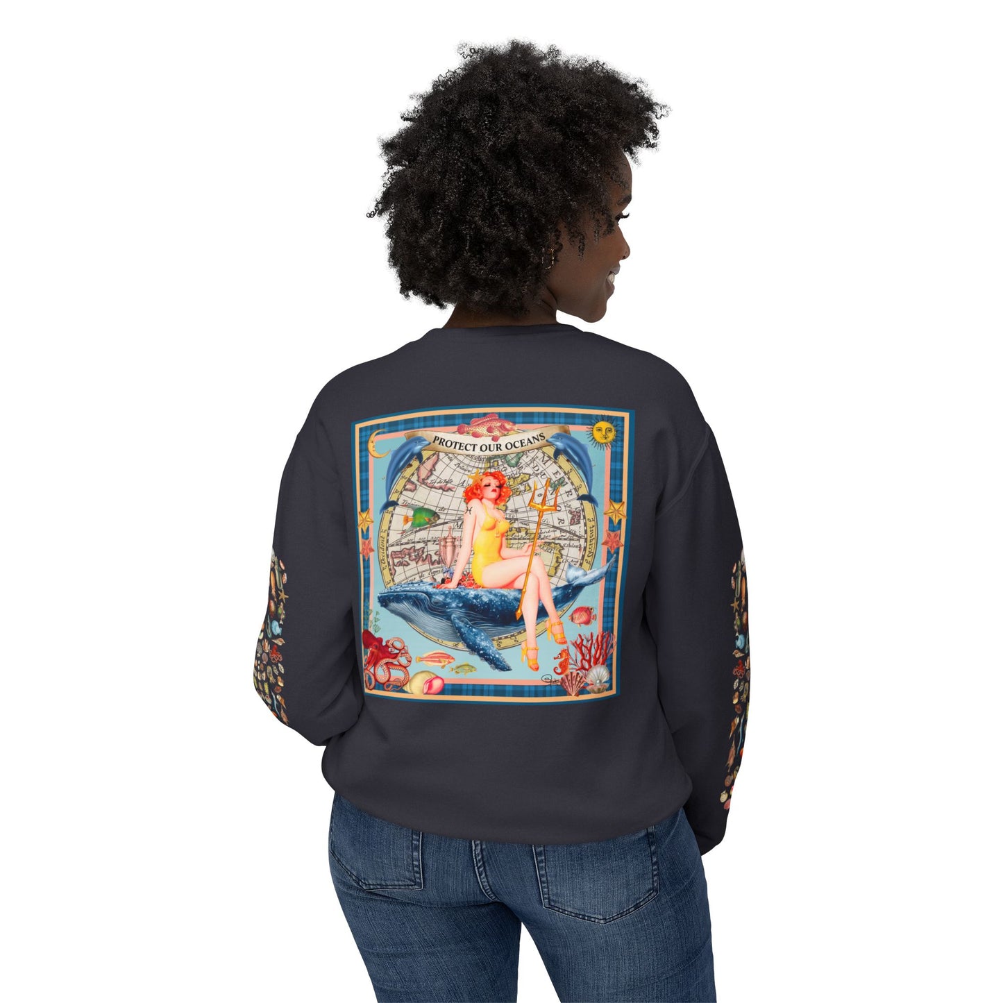 Environment Friendly Crewneck Sweatshirt - Protect Our Oceans Design