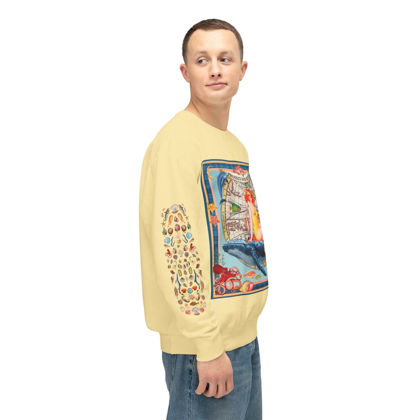 Environment Friendly Crewneck Sweatshirt - Protect Our Oceans Design