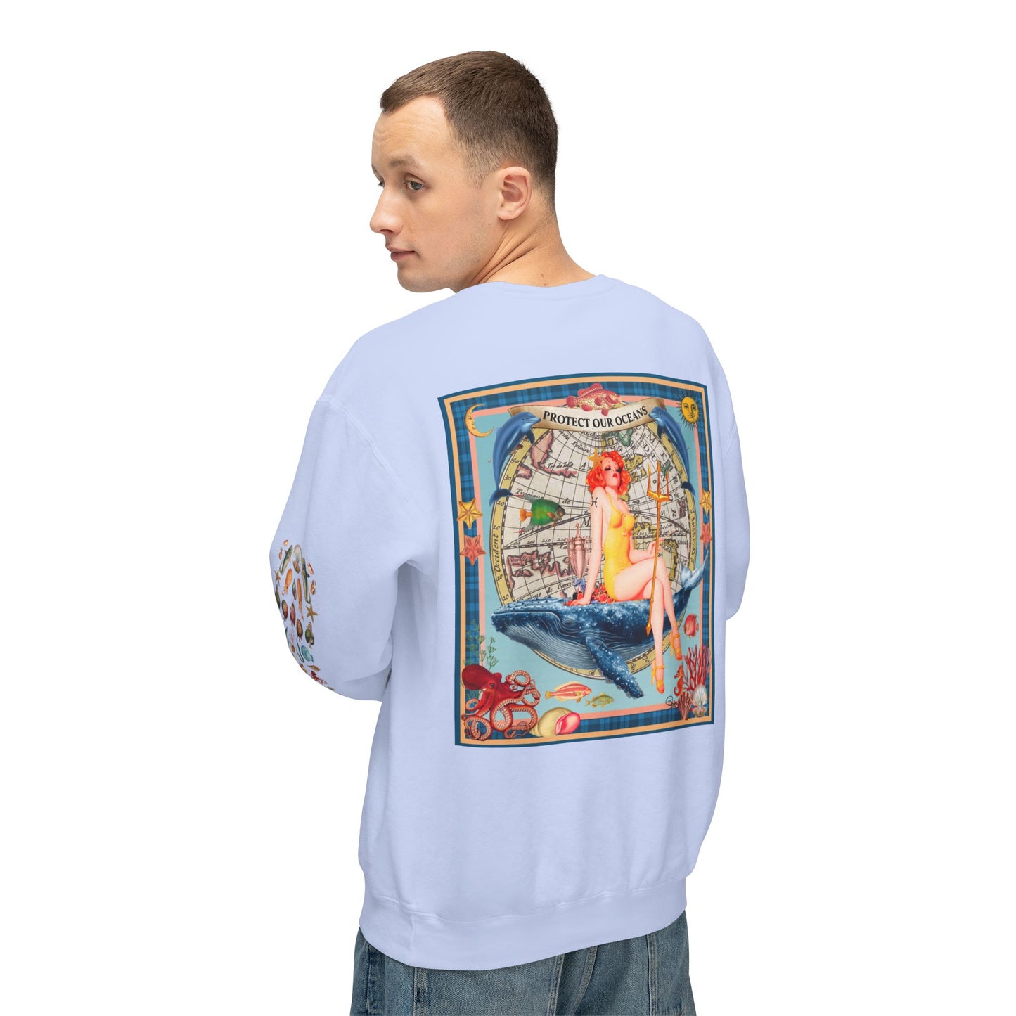 Environment Friendly Crewneck Sweatshirt - Protect Our Oceans Design