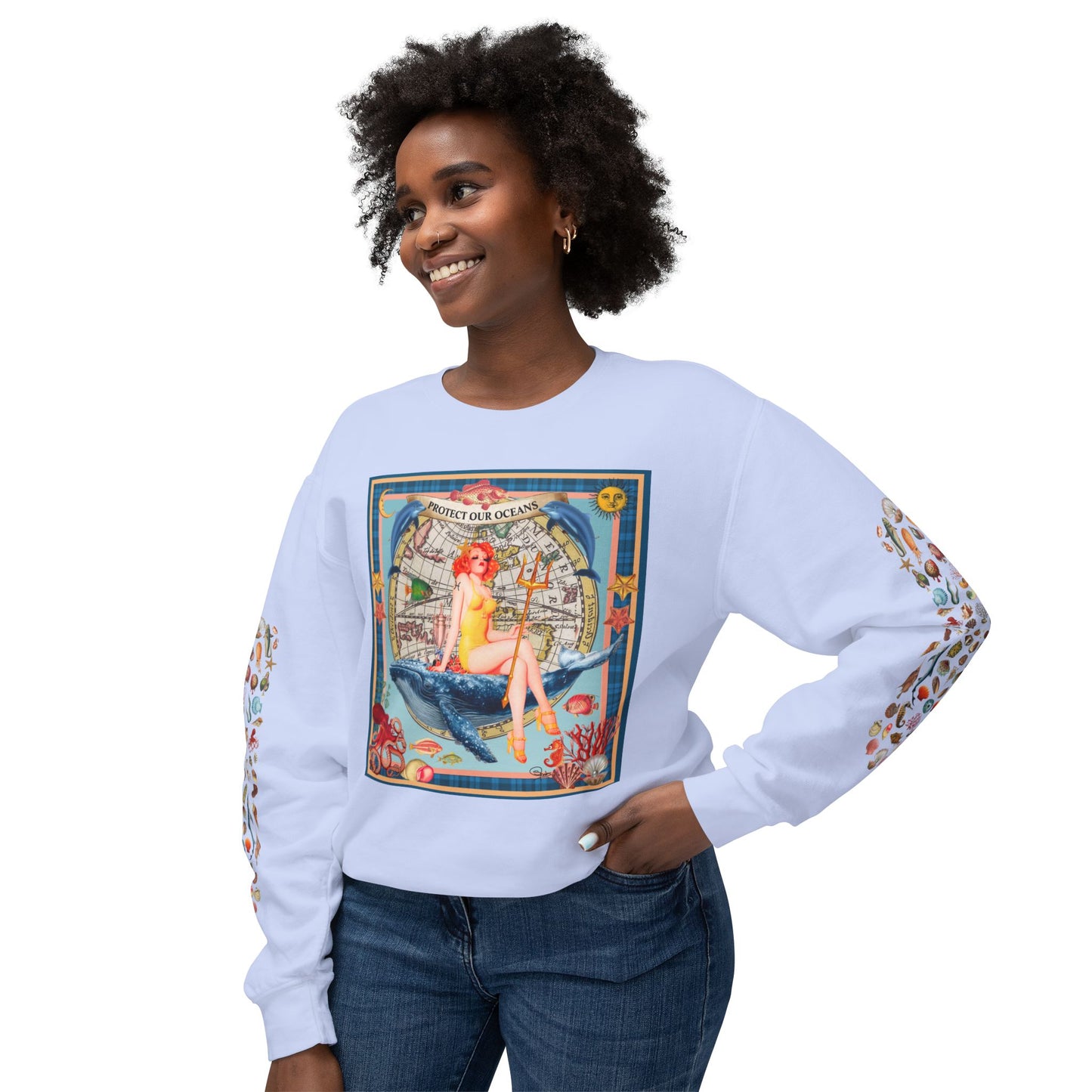 Environment Friendly Crewneck Sweatshirt - Protect Our Oceans Design