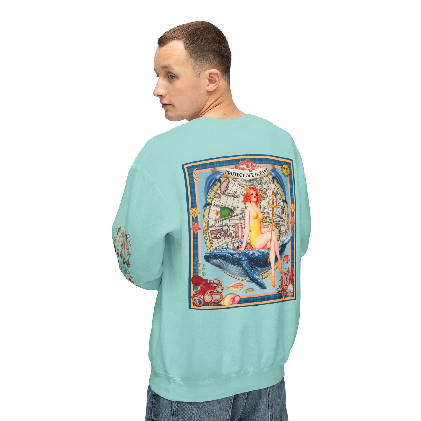 Environment Friendly Crewneck Sweatshirt - Protect Our Oceans Design