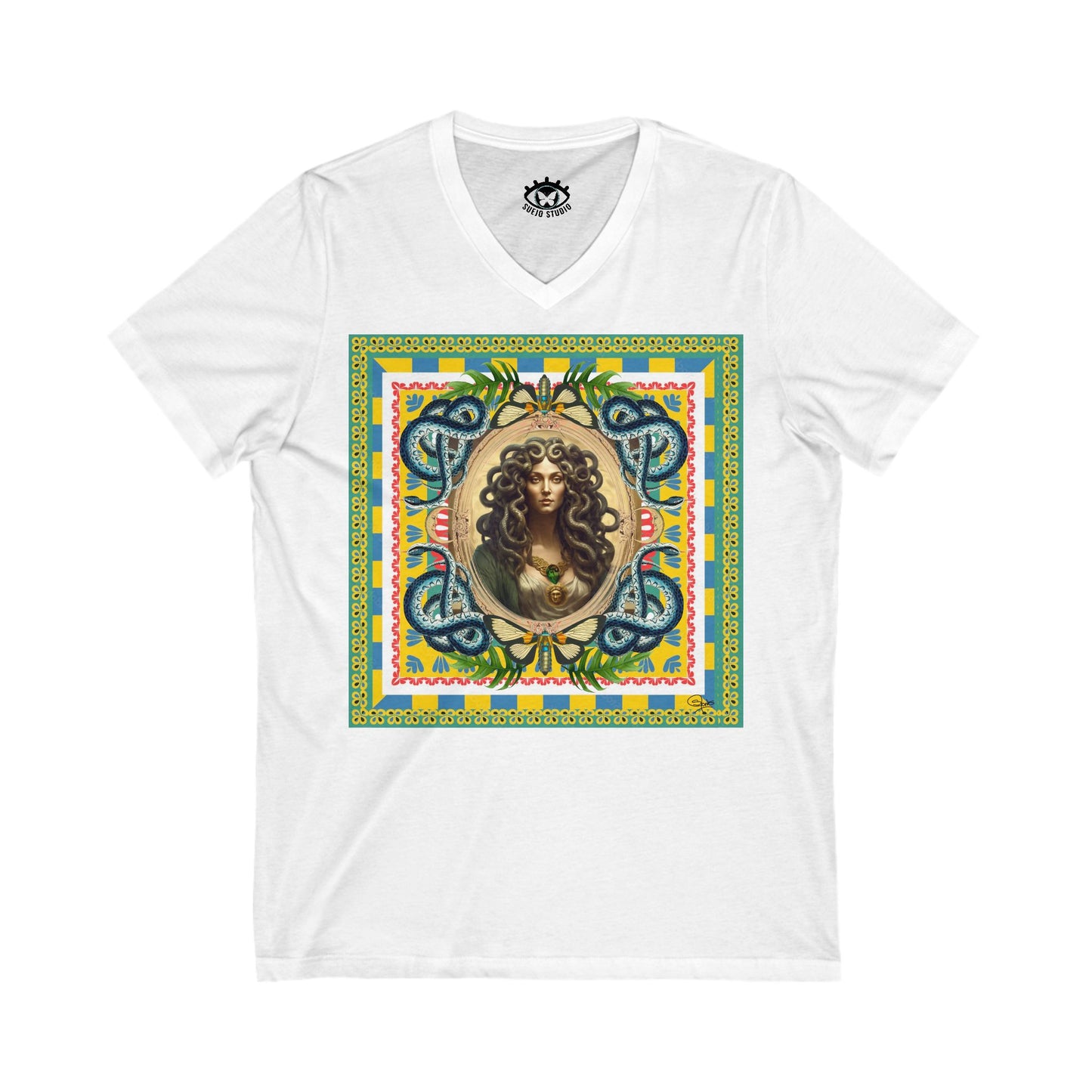 Mona Lisa Medusa - Unisex Jersey Short Sleeve V-Neck Tee