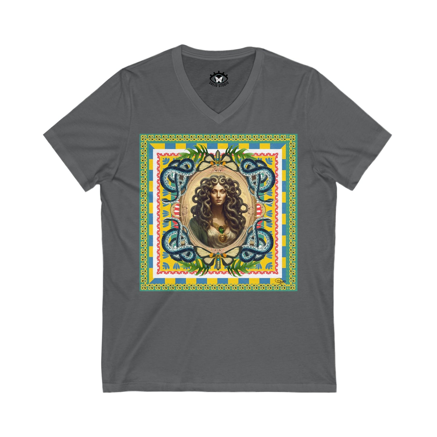 Mona Lisa Medusa - Unisex Jersey Short Sleeve V-Neck Tee