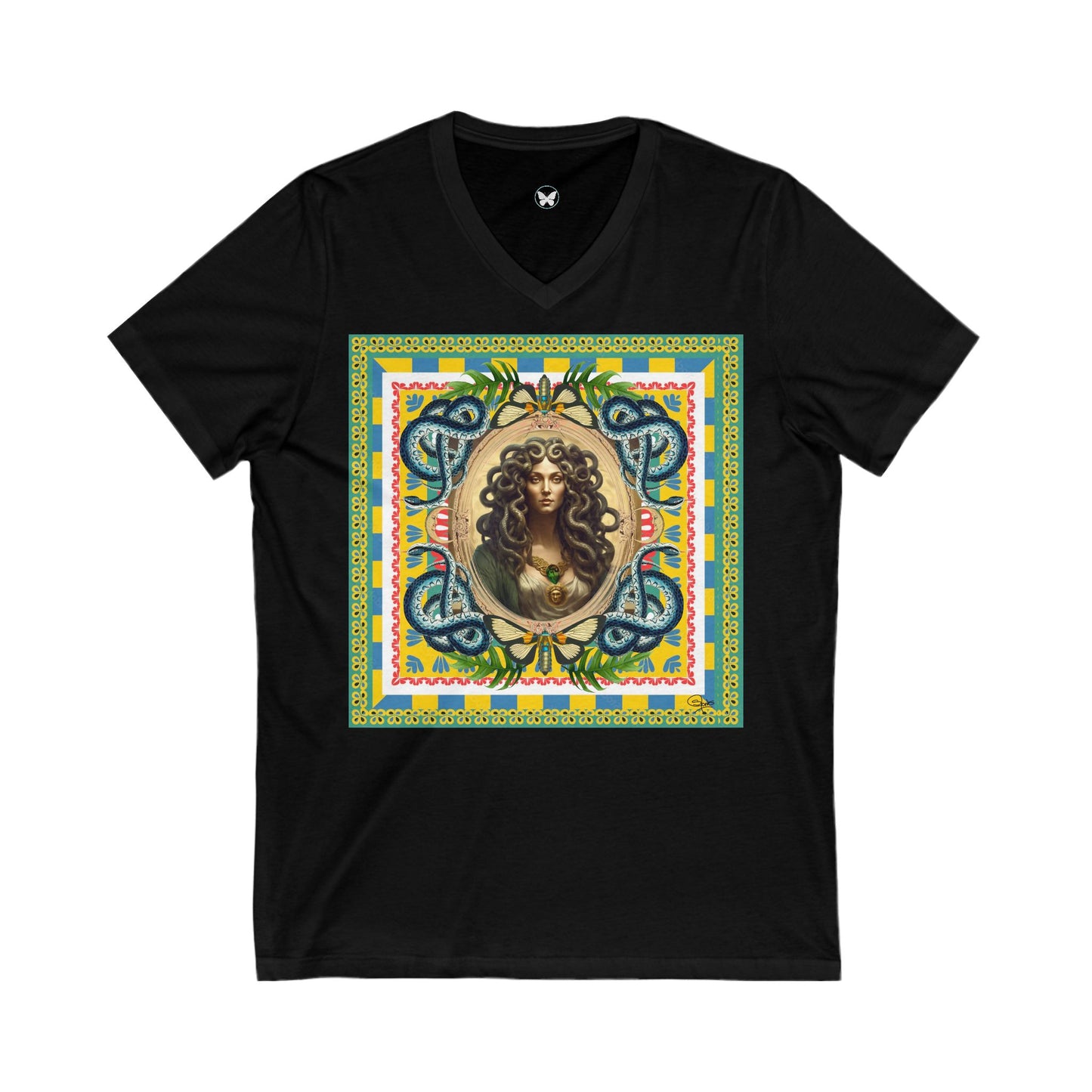 Mona Lisa Medusa - Unisex Jersey Short Sleeve V-Neck Tee