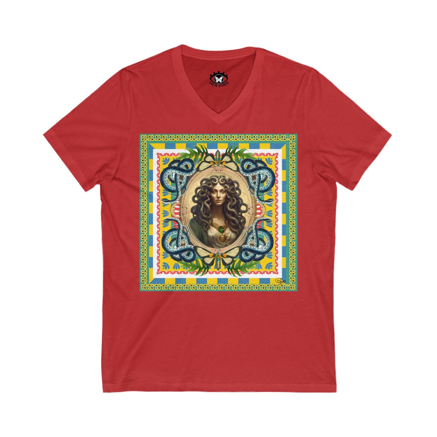 Mona Lisa Medusa - Unisex Jersey Short Sleeve V-Neck Tee
