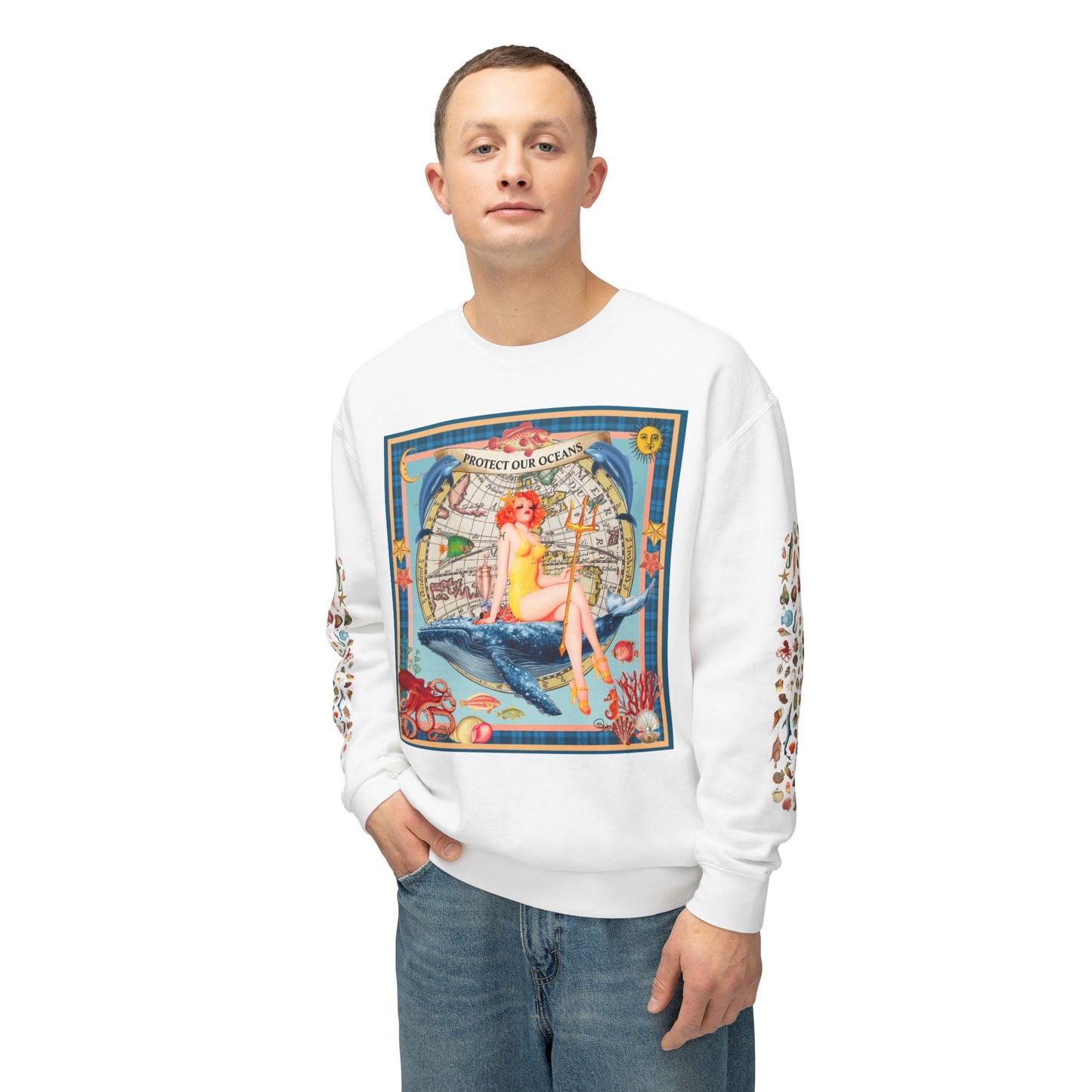 Environment Friendly Crewneck Sweatshirt - Protect Our Oceans Design