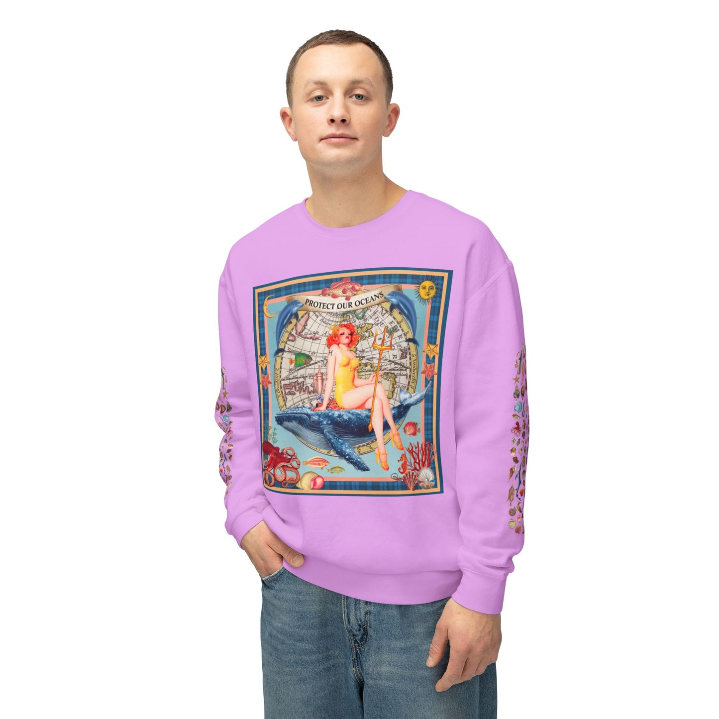 Environment Friendly Crewneck Sweatshirt - Protect Our Oceans Design