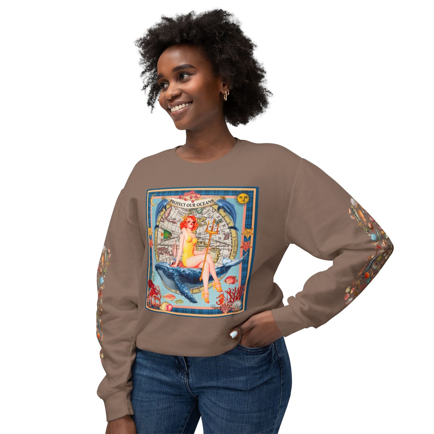 Environment Friendly Crewneck Sweatshirt - Protect Our Oceans Design