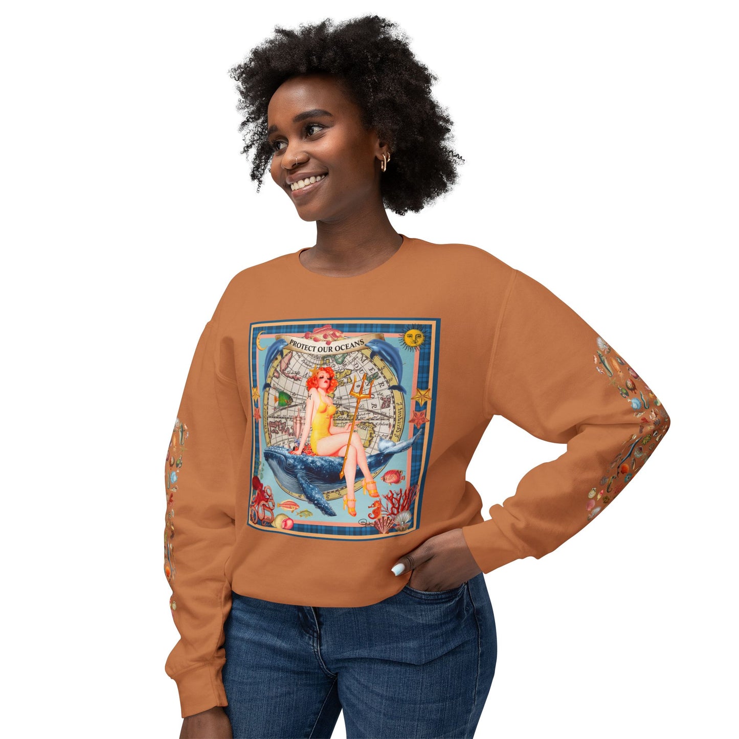 Environment Friendly Crewneck Sweatshirt - Protect Our Oceans Design