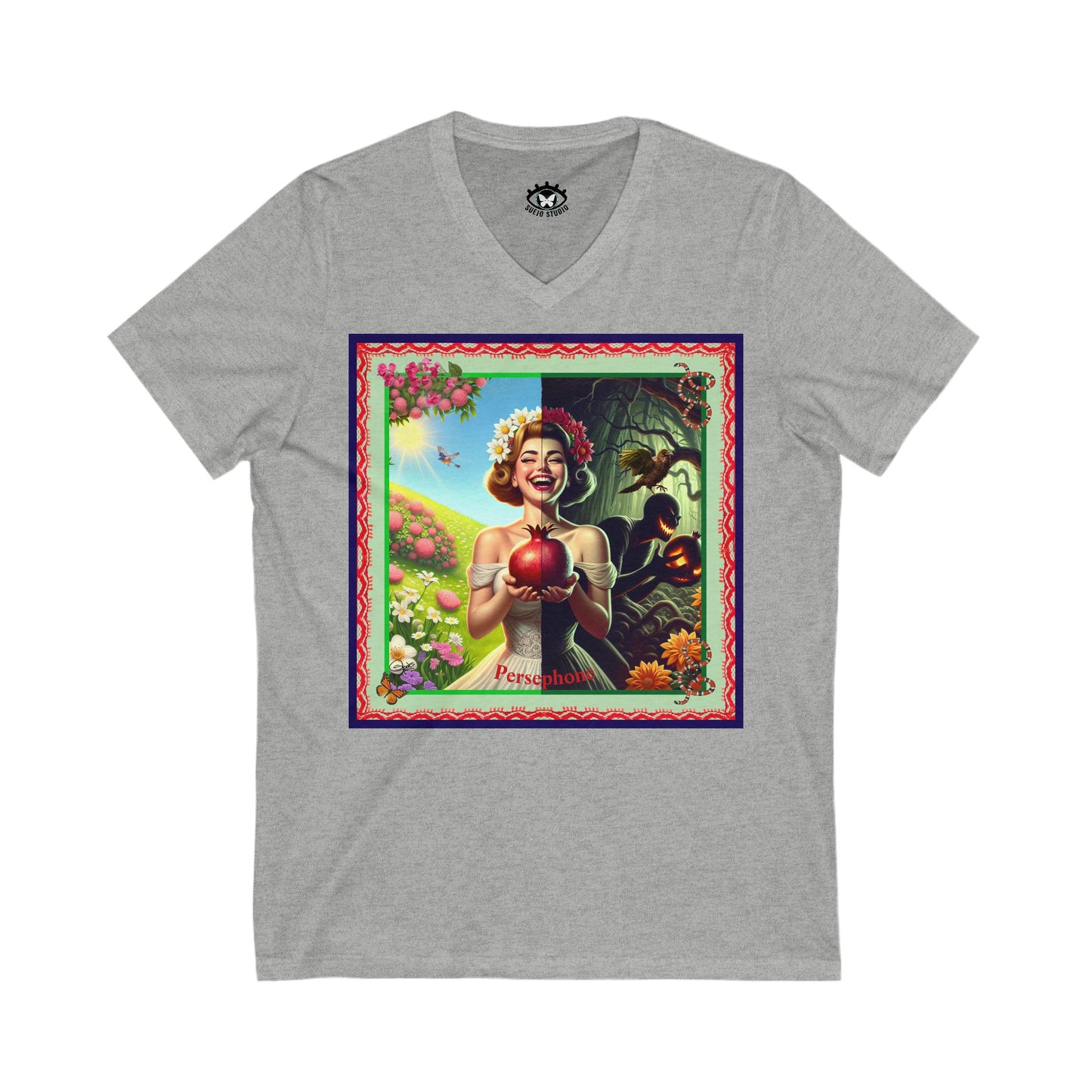 Persephone- Goddess of Spring and Queen of the Underworld - Unisex Short Sleeve V-Neck Tee