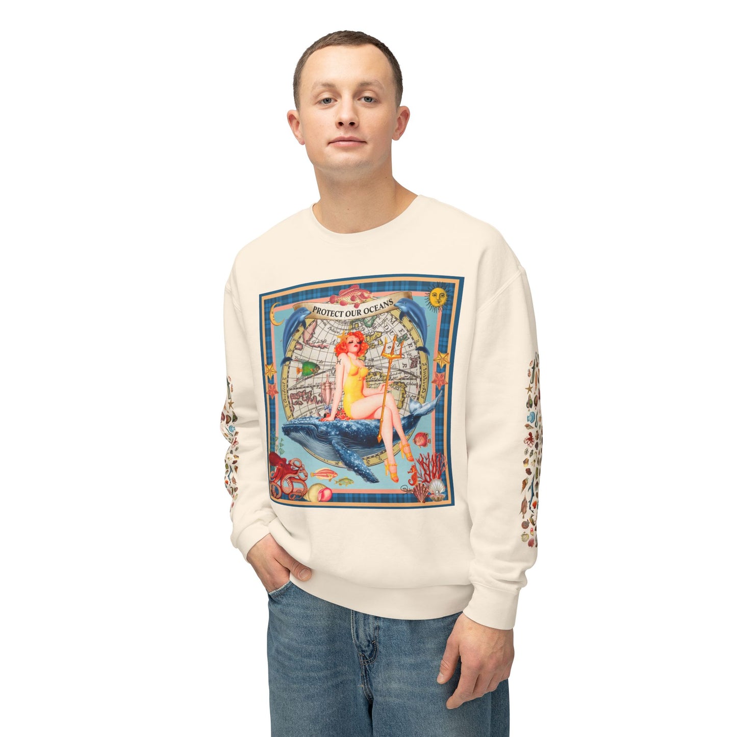 Environment Friendly Crewneck Sweatshirt - Protect Our Oceans Design