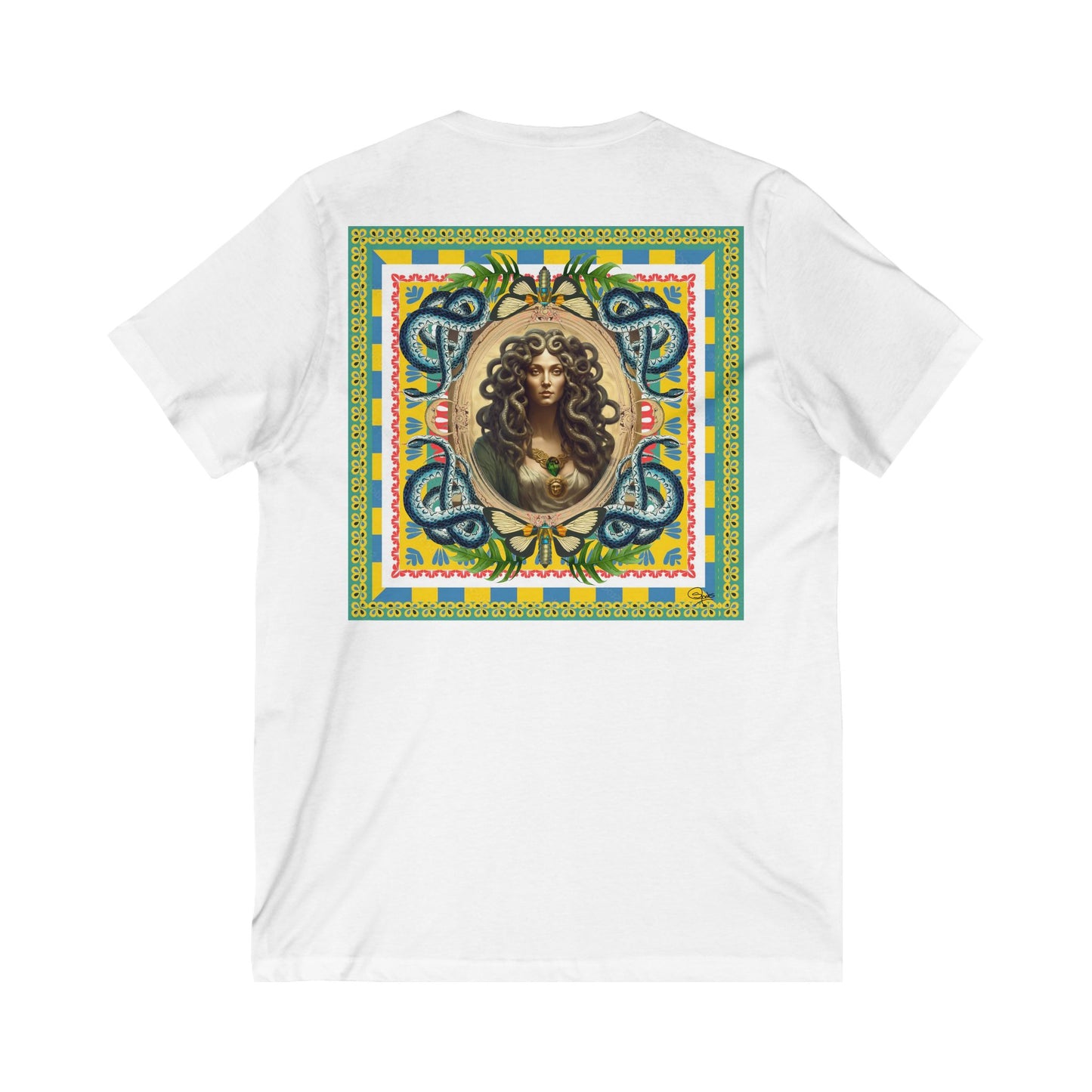 Mona Lisa Medusa - Unisex Jersey Short Sleeve V-Neck Tee
