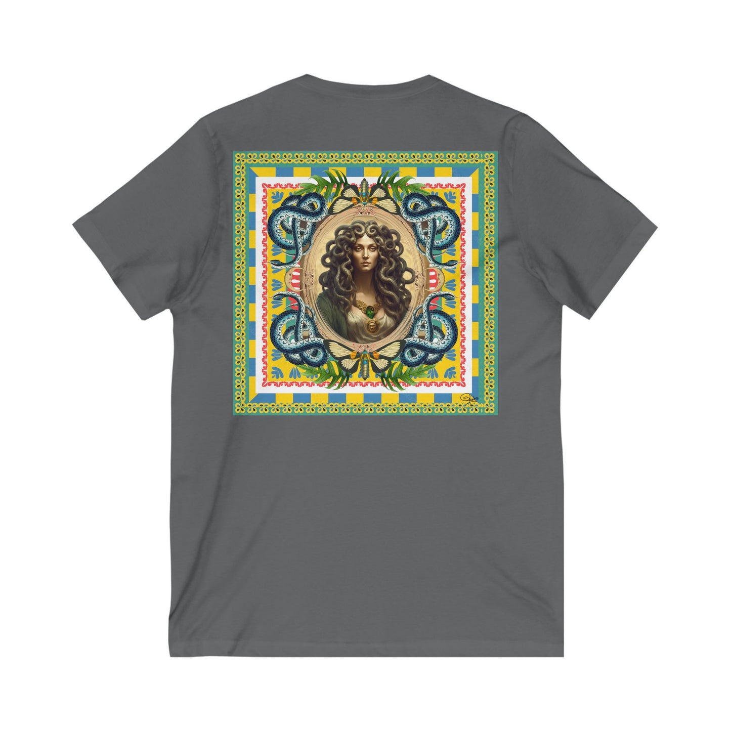 Mona Lisa Medusa - Unisex Jersey Short Sleeve V-Neck Tee