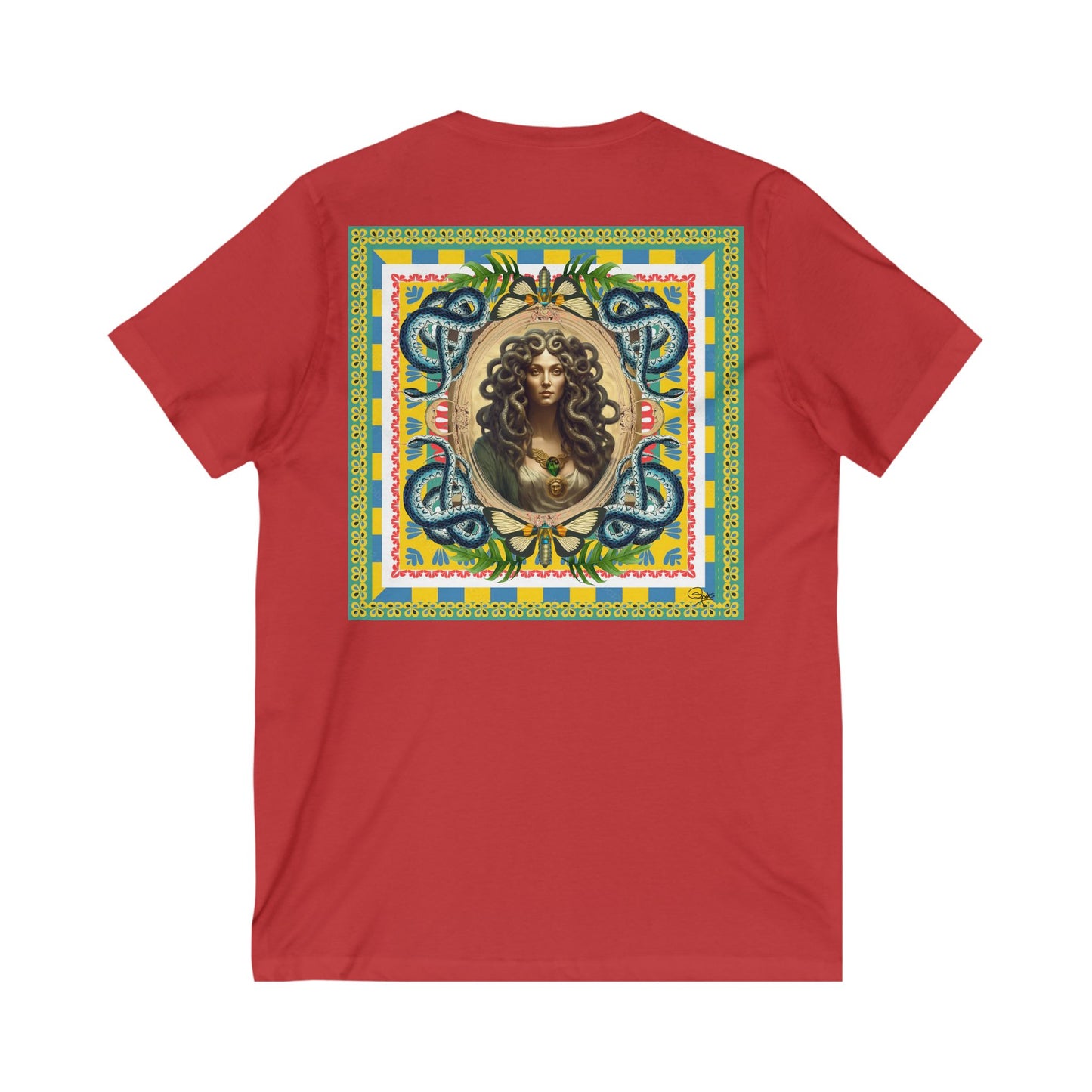 Mona Lisa Medusa - Unisex Jersey Short Sleeve V-Neck Tee