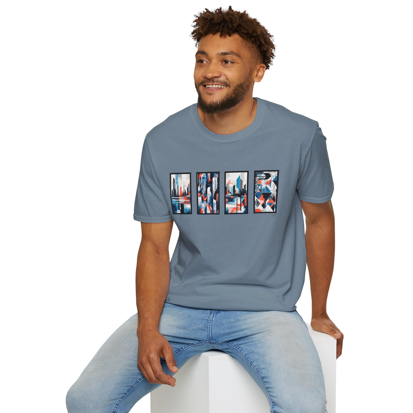 “Cityscape Blue” Abstract Art - Unisex T-Shirt