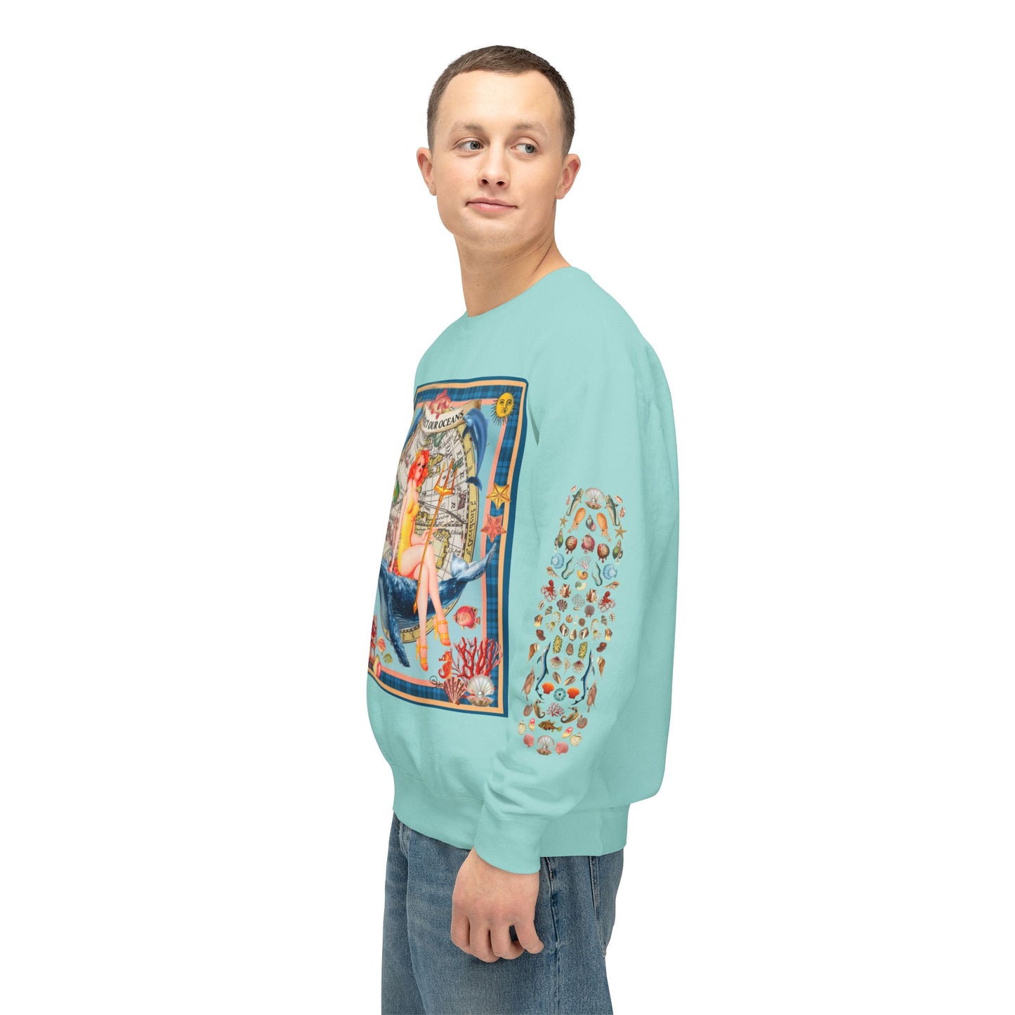 Environment Friendly Crewneck Sweatshirt - Protect Our Oceans Design