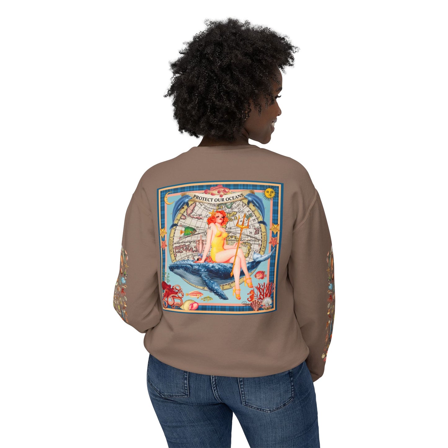 Environment Friendly Crewneck Sweatshirt - Protect Our Oceans Design