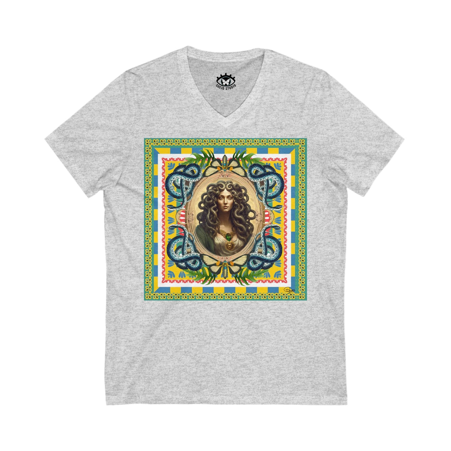 Mona Lisa Medusa - Unisex Jersey Short Sleeve V-Neck Tee