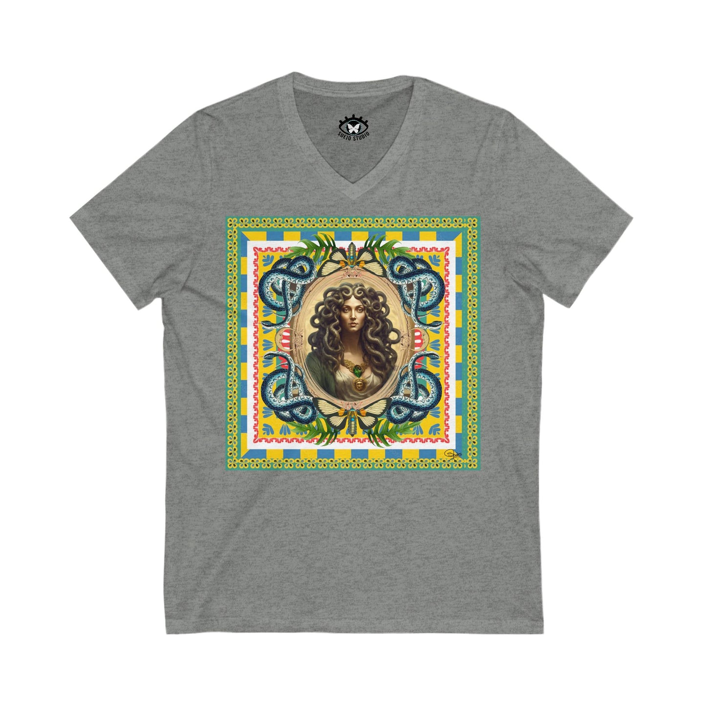 Mona Lisa Medusa - Unisex Jersey Short Sleeve V-Neck Tee