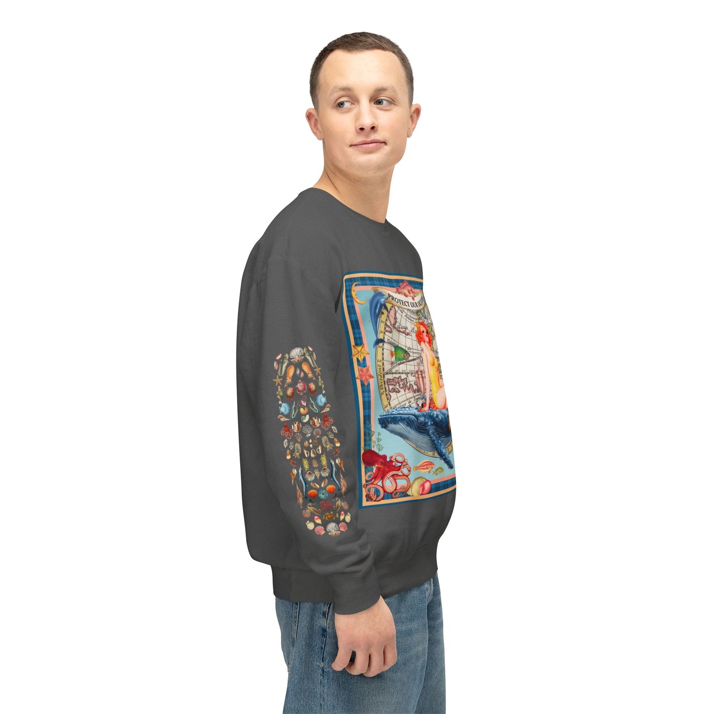 Environment Friendly Crewneck Sweatshirt - Protect Our Oceans Design