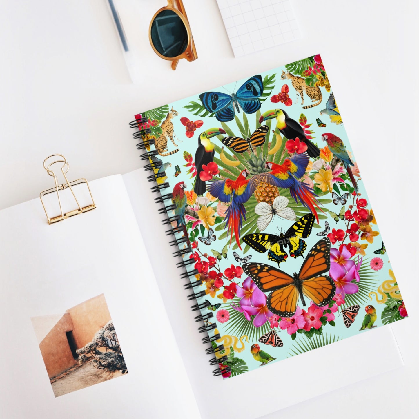 Nature Notebook - Ruled Line with Butterflies and Tropical Birds